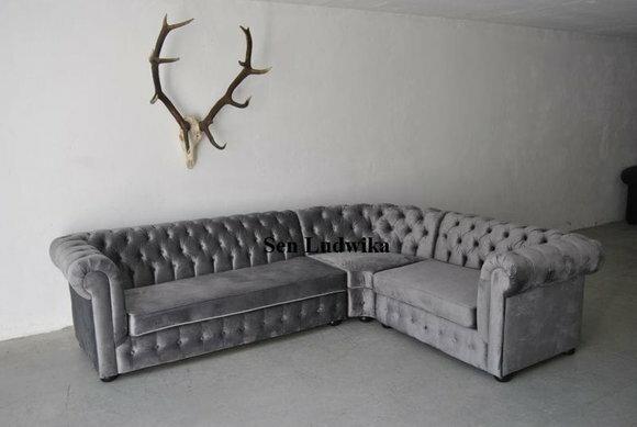 Samt Chesterfield Sofa Couch Polster Eck Garnitur Wohnlandschaft Stoff Sitz