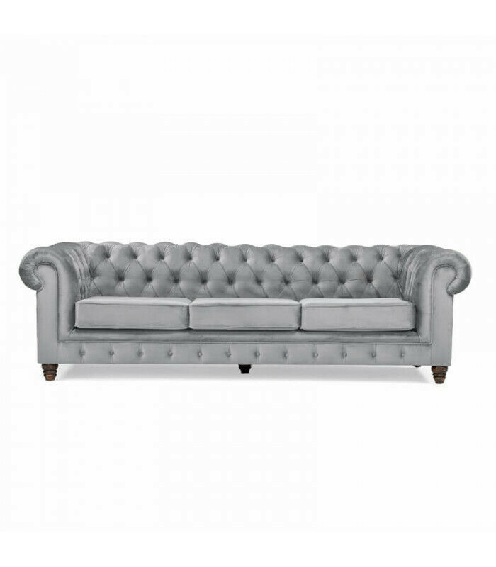 Chesterfield 5 Sitzer Klassische Luxus Sofa Textil Leder Couch Silber