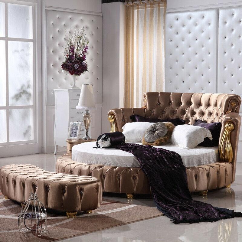 Rundes Bett Chesterfield Designer Rund Betten Schlafzimmer Textil Leder