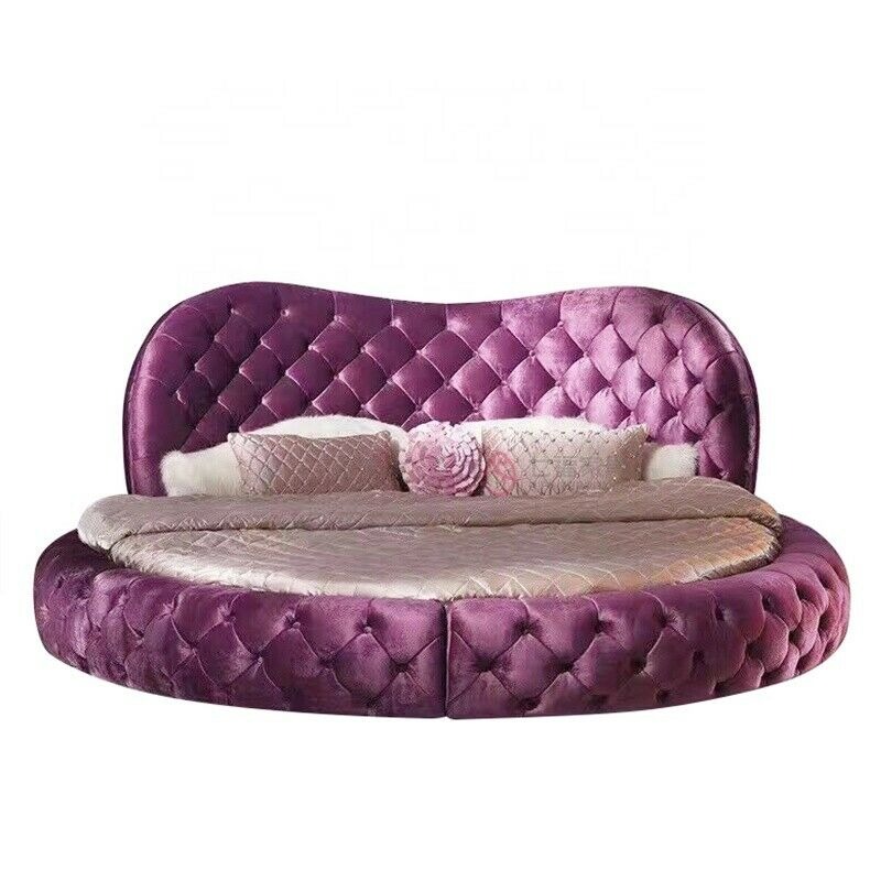 Runde Chesterfield Design Bett Schlafzimmer Textil Leder Polster Lila Rund