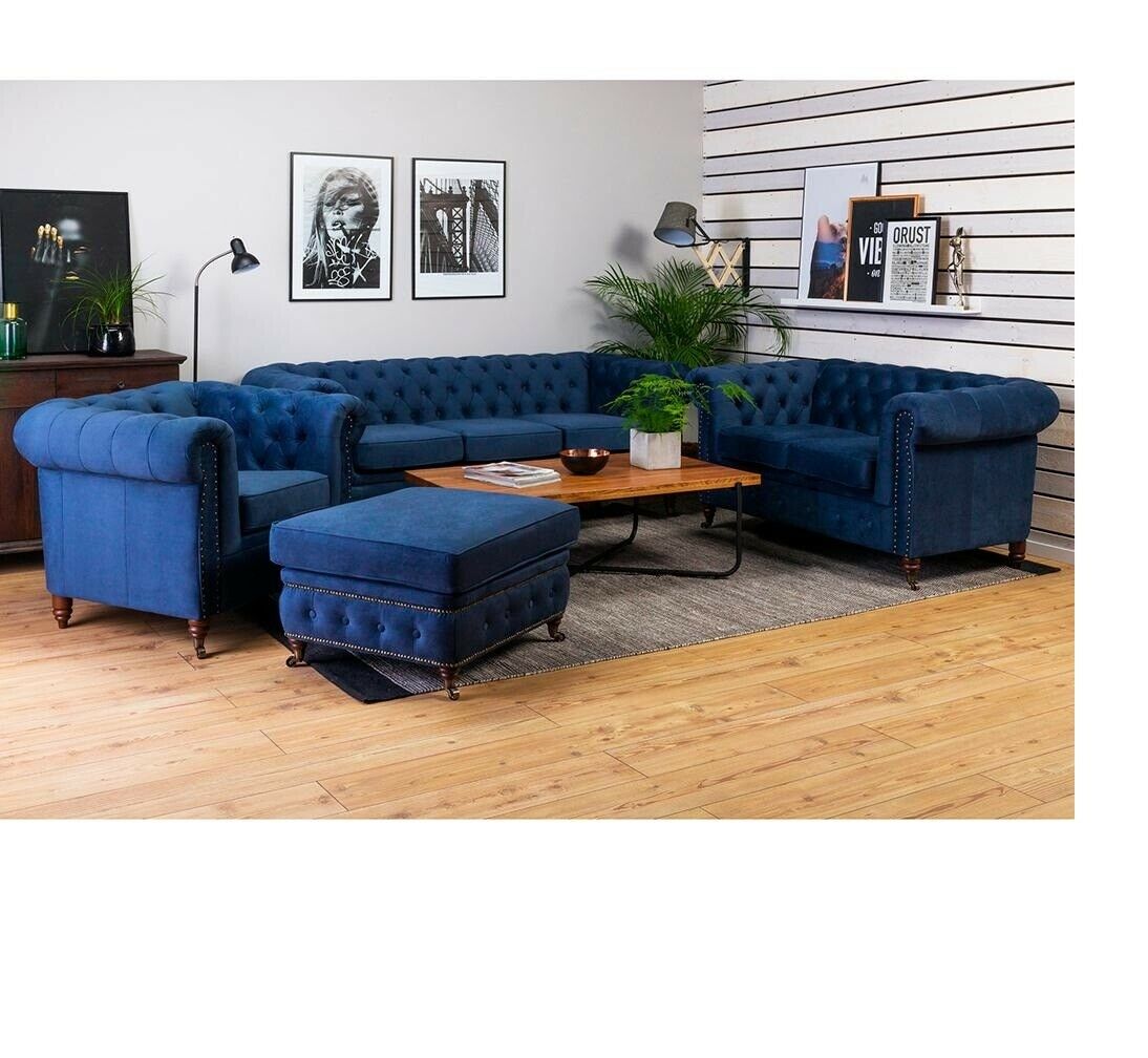 Sofagarnitur 3+1 Sitzer Sofas Couch Polster Blaue Garnitur Klassische Couchen