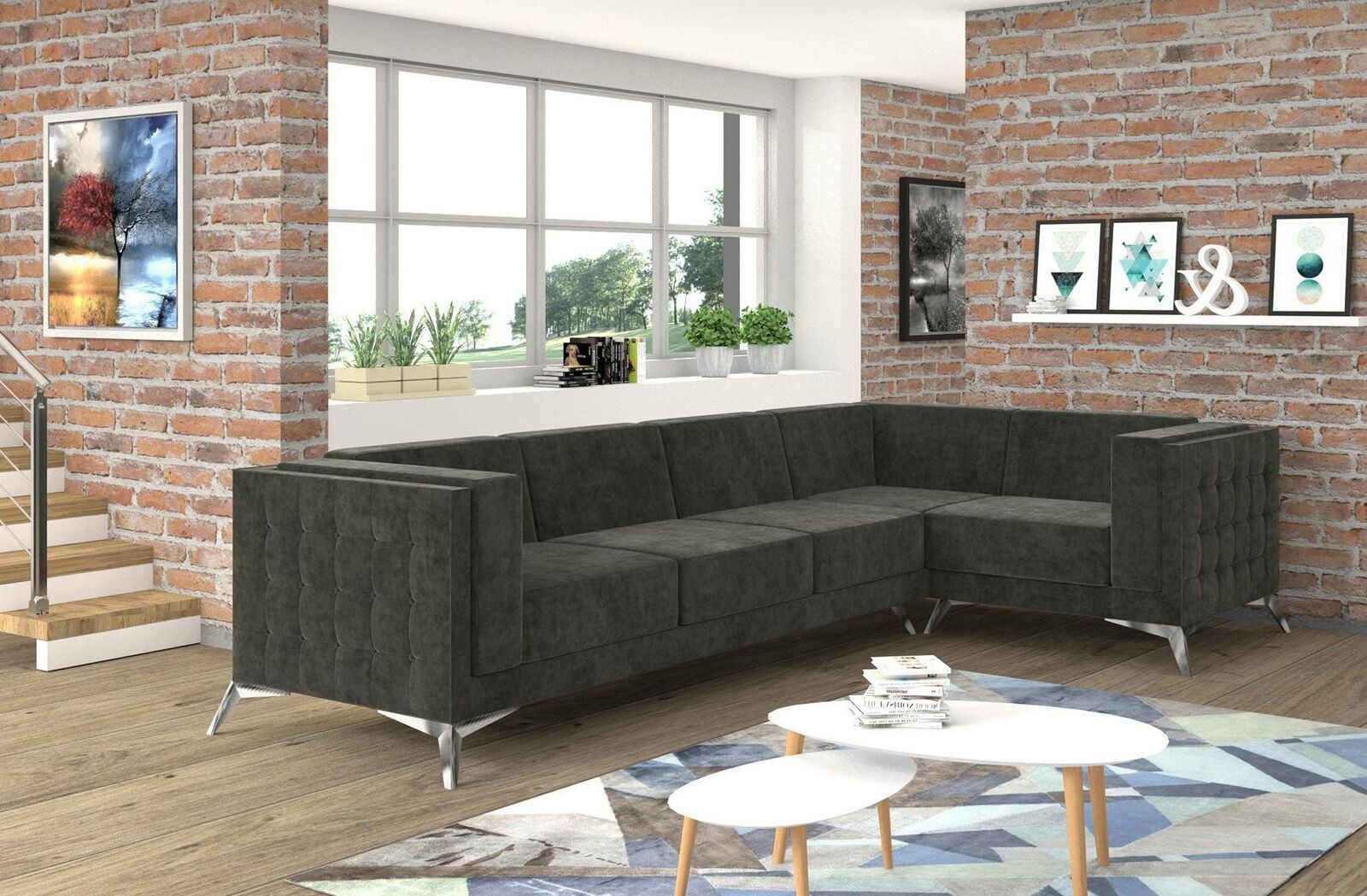 Ecksofa Chesterfield Sofa Polstergarnitur Couch Wohnlandschaft Deko L-form