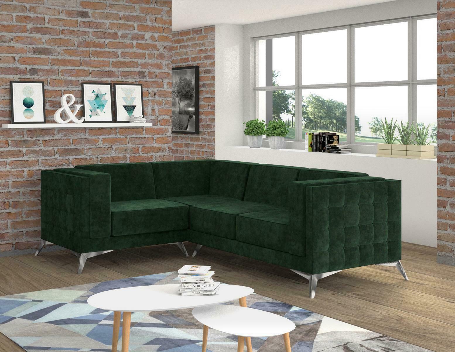 Ecksofa L Form Sofa Couch Design Couchen Polster Textil Modern Eck Garnitur Grün