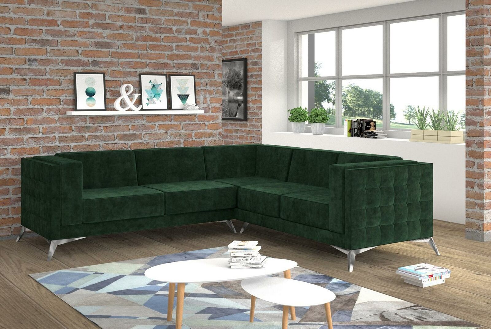 Sofa L-Form Chesterfield Couch Wohnlandschaft Garnitur Design Klassische