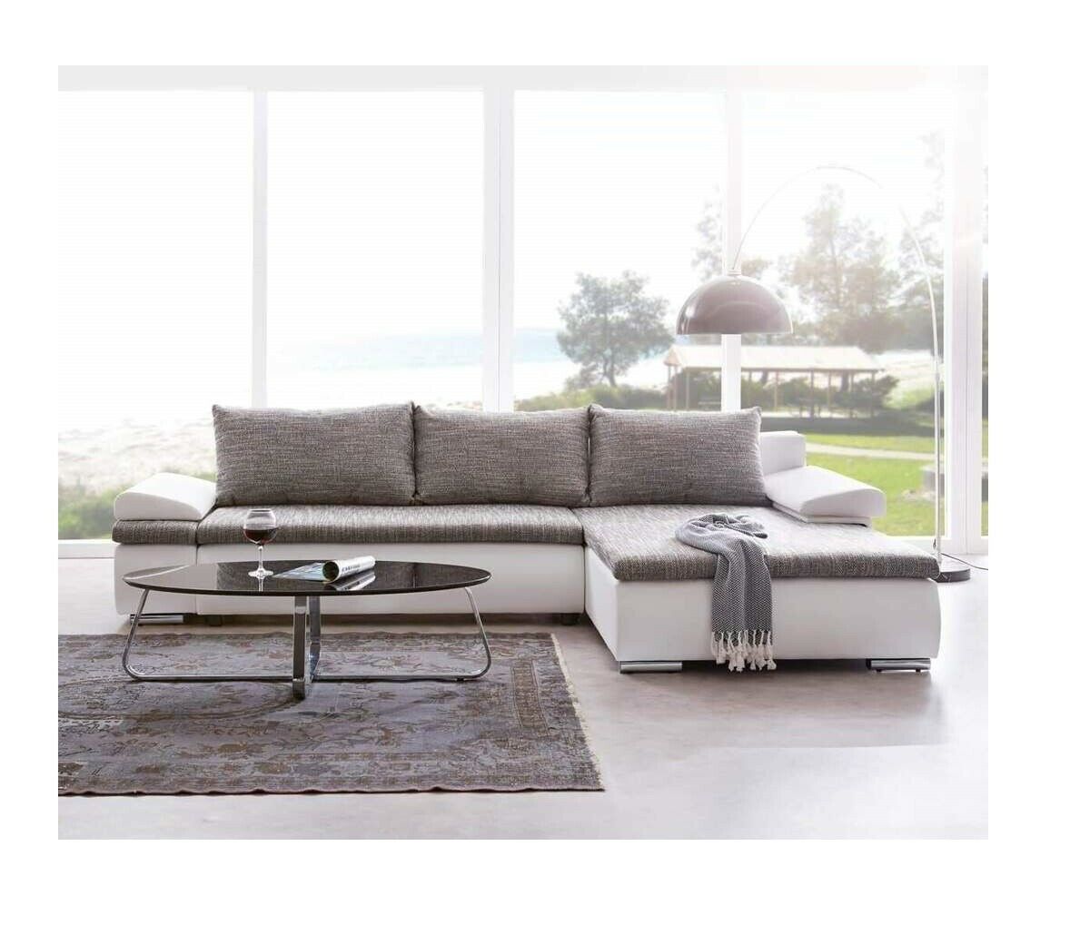 Design Ecksofa Schlafsofa Bettfunktion Couch Leder Textil Polster Sofas Stoff