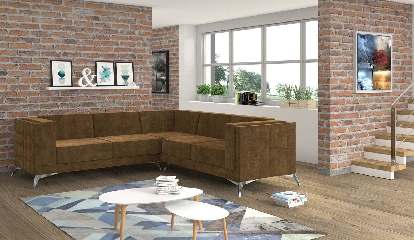 Design Ecksofa Sofa Lform Couch Polster Klassische Couchen Eck Sofas Braun Neu