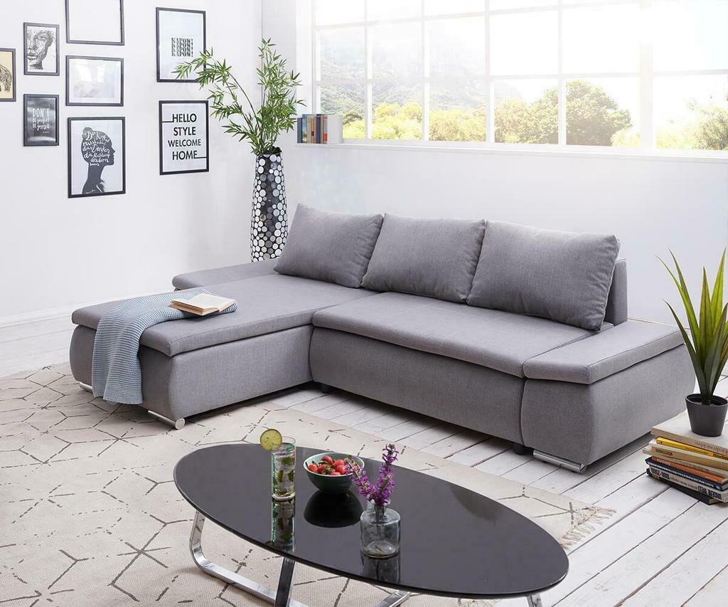 Schlafsofa Design Ecksofa L-form Bettfunktion Couch Textil Sofas Stoff