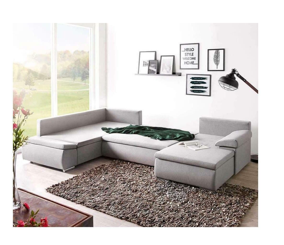 Stoff U-Form Couch Wohnlandschaft Ecksofa Garnitur Design Modern Sofa