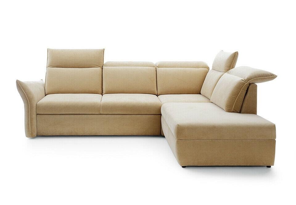 Ecksofa L-form Beige Eckcouch mit Schlaffunktion Garnitur Wohnlandschaft