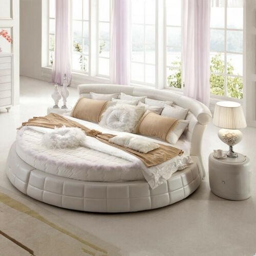 Klassische Rund Betten - Rundes Luxus Designer Bett Polster Elegant Leder