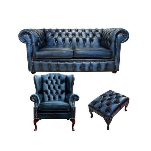 Chesterfield Couch Polster Sofas Klassischer 2 Sitzer +Ohrensessel + Hocker 469