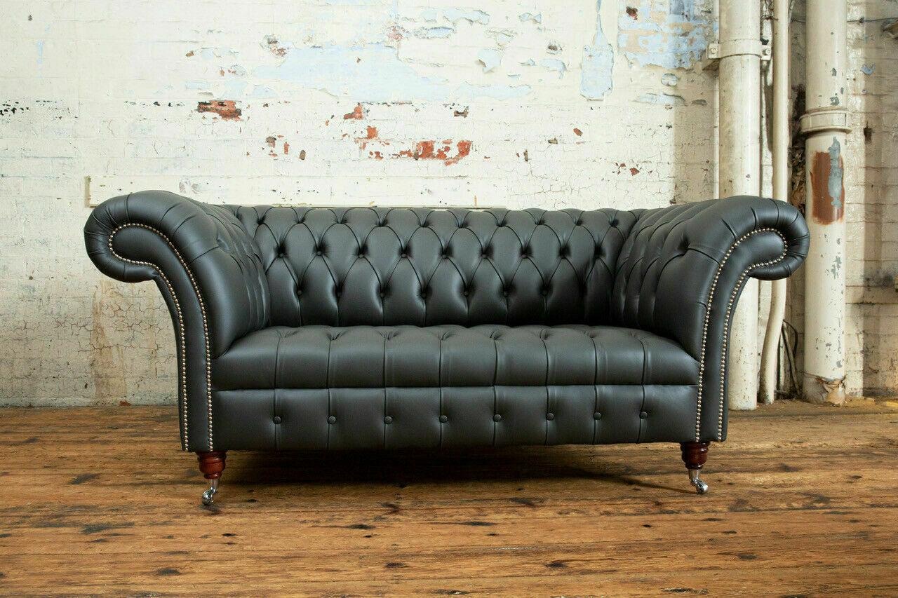 Chesterfield 2 Sitzer Sofa Ledersofa Couch Polster Sitz Garnitur Zweisitzer Neu