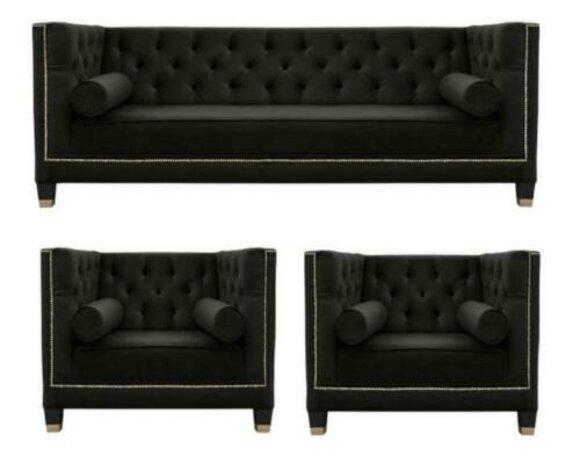 Schwarz Wohnzimmer Sofagarnitur Chesterfield Sessel Schwarz Möbel Textil Stoff