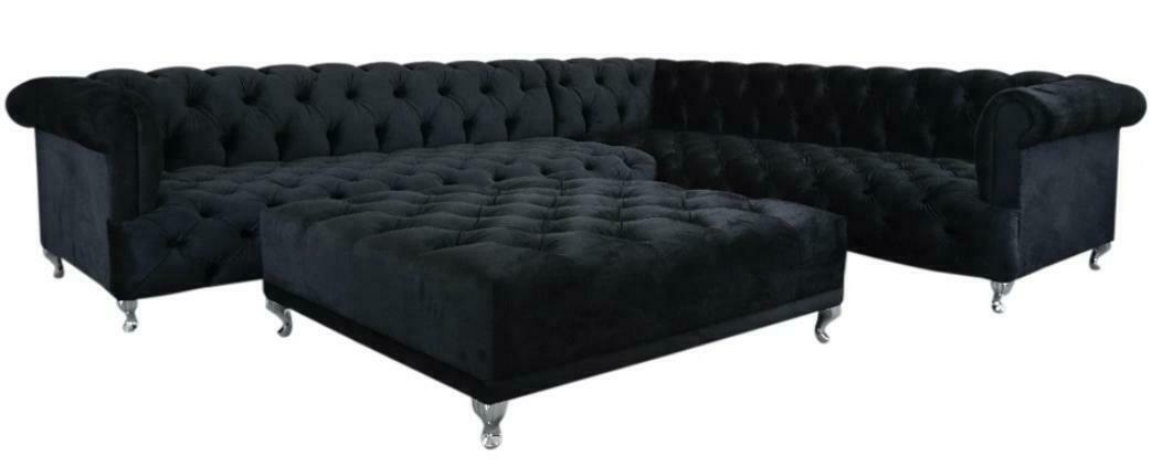 Ecksofa Chesterfield Design Couch Polster Eckgarnitur + Hocker Eckcouch