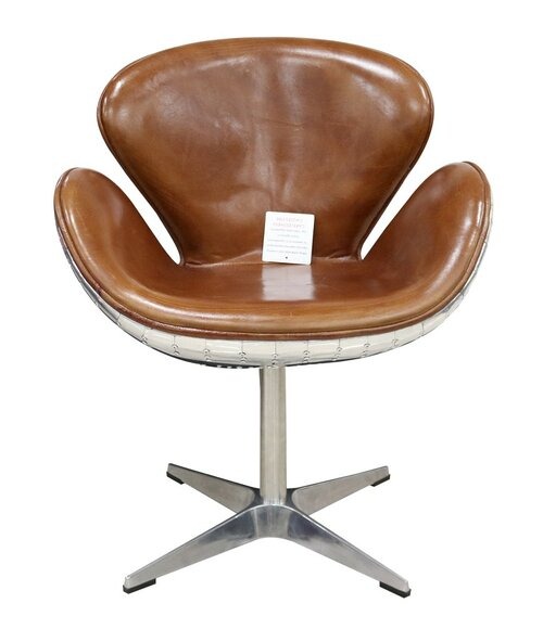 Eggchair Leder Braun Metall Ohrensessel Egg Chair Flieger Club Sessel silber