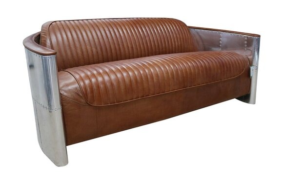 Design Club 3 Sitzer Sofa Ledersofa Dreisitzer Vintage Leder Aluminium Couchen