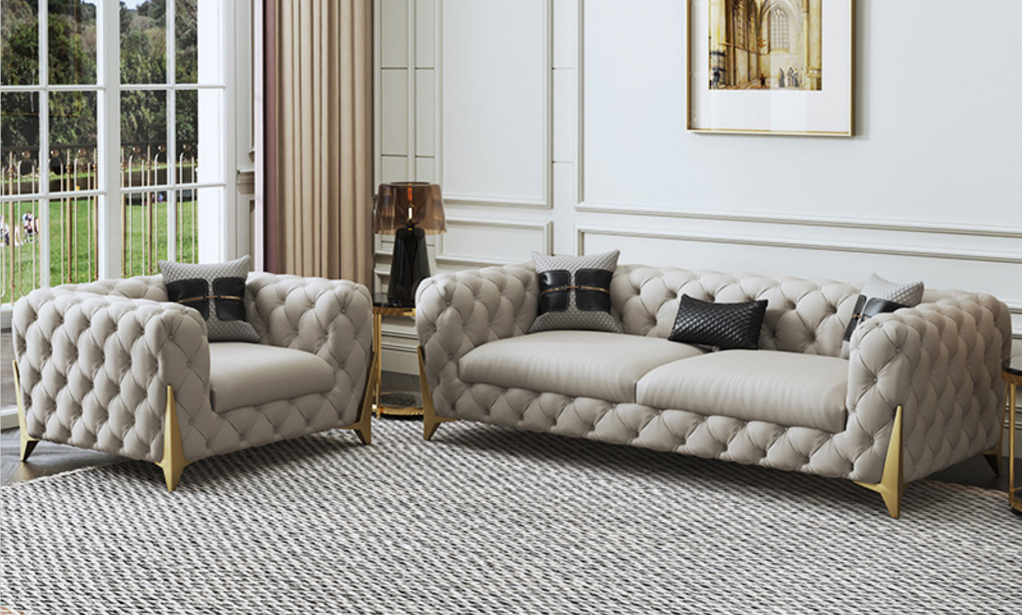 Sofagarnitur Big Set 3+1 Sitzer Leder Couch Sofa Garnitur Design Couchen