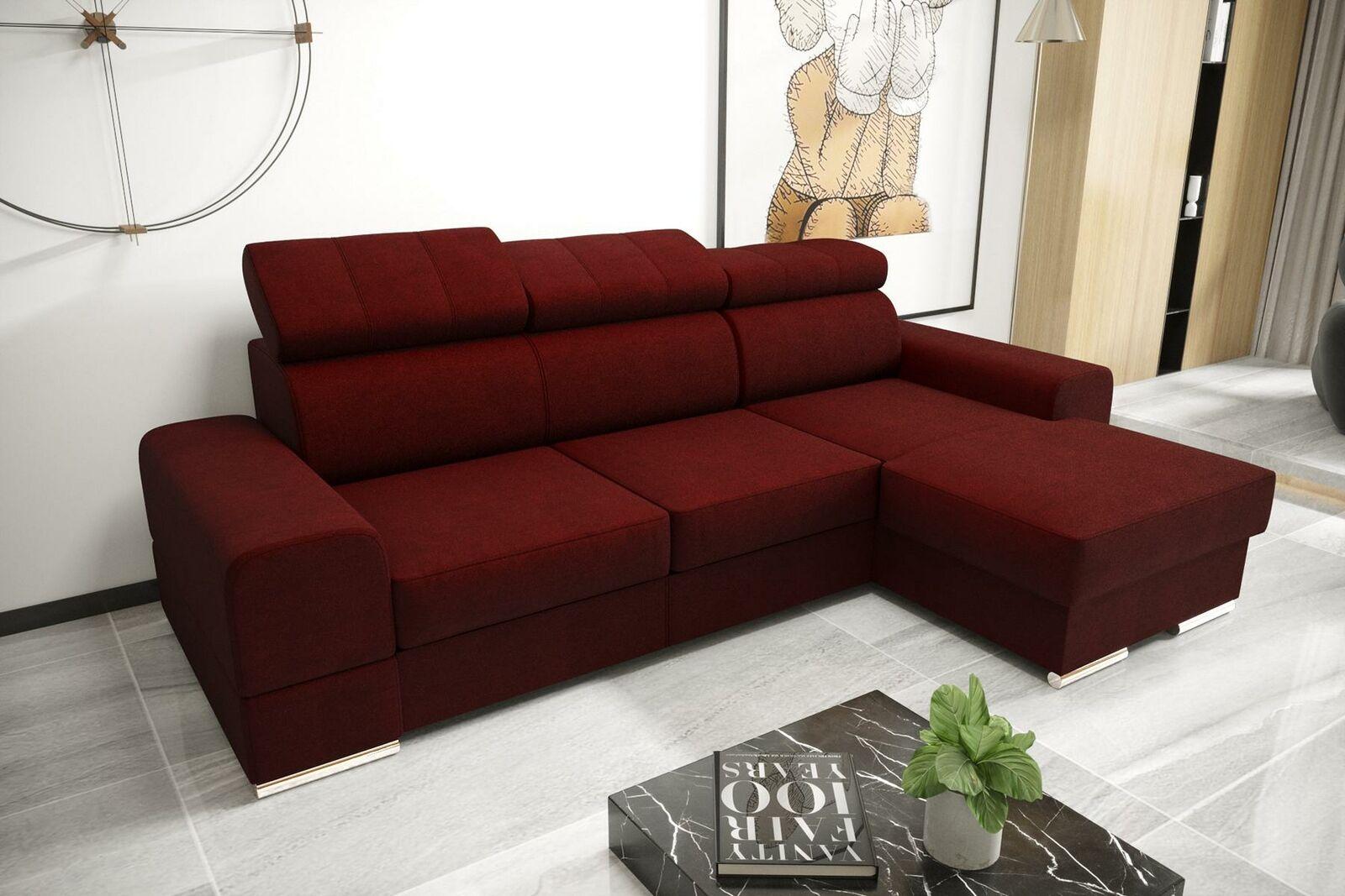 Wohnlandschaft Bettfunktion Stoff Ecksofa L-Form Sofa Couch Design Textil Sofas