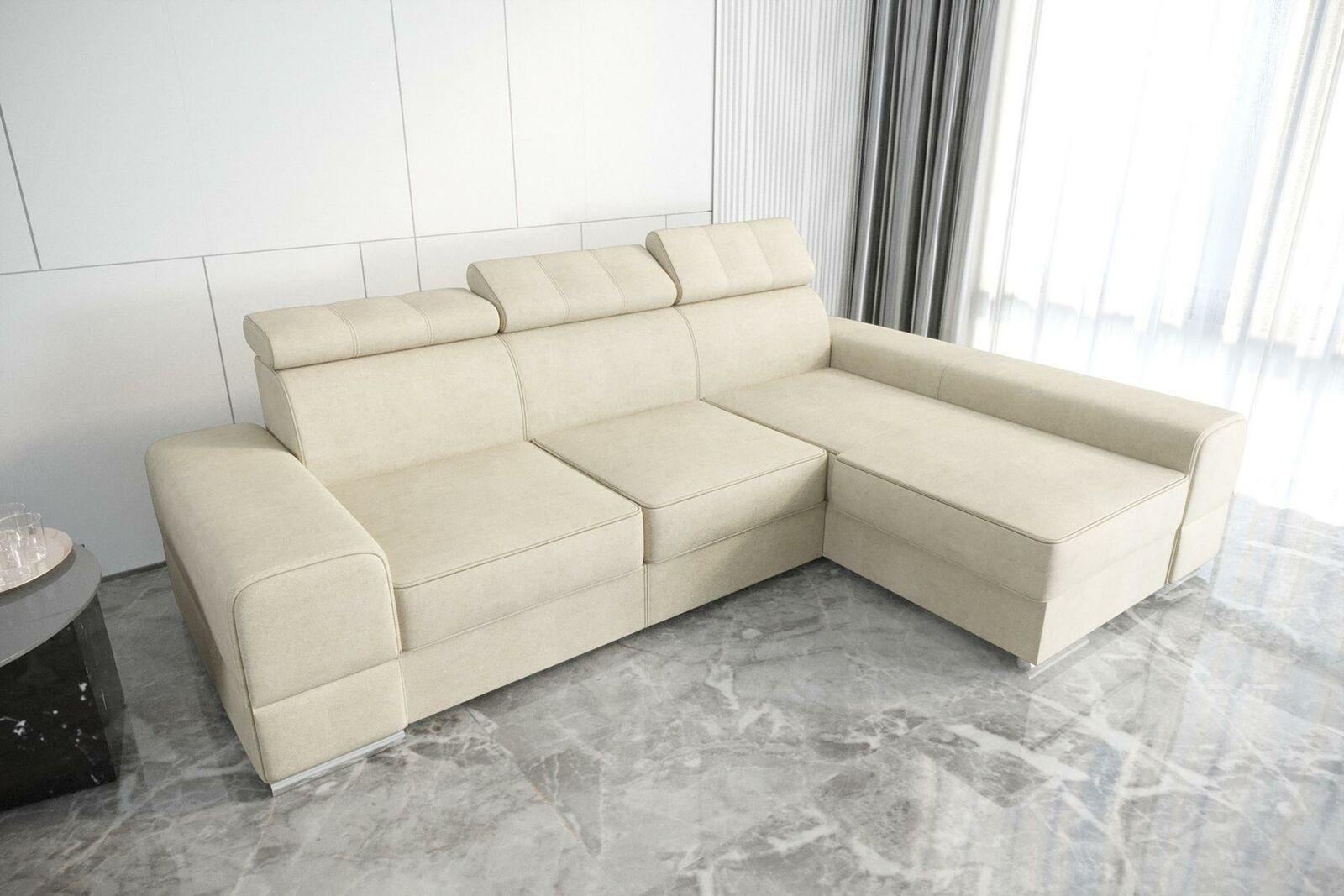 Design Ecksofa L-Form Couch Leder Beige Wohnzimmer Elegant Luxus Moderne Möbel