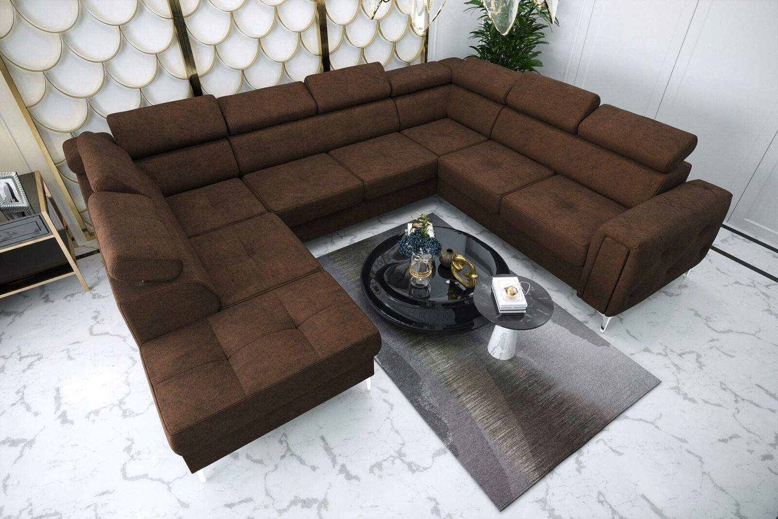 Sofa U-Form Stoffsofa Couch Wohnlandschaft Design Modern Leder Sofas Braun Neu