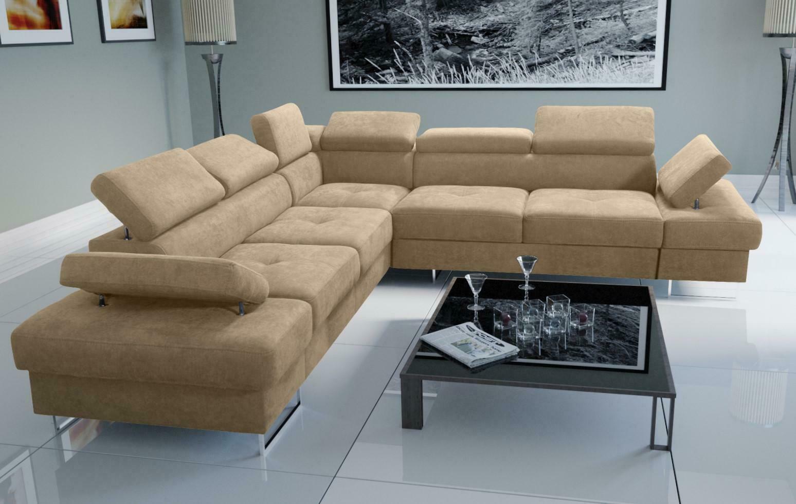 Sofa Couch Polsterung L-Form Wohnzimmer Design Ecke Leder Neu Beige Luxus