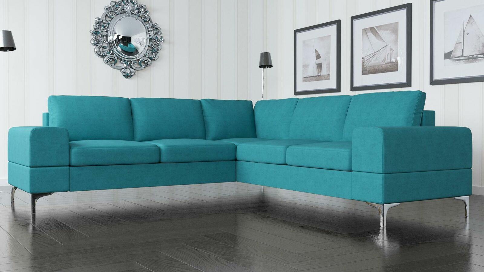 Couch Ecksofa Textil Wohnzimmer Design Modern L-Form Türkis Möbel Luxus Sofas