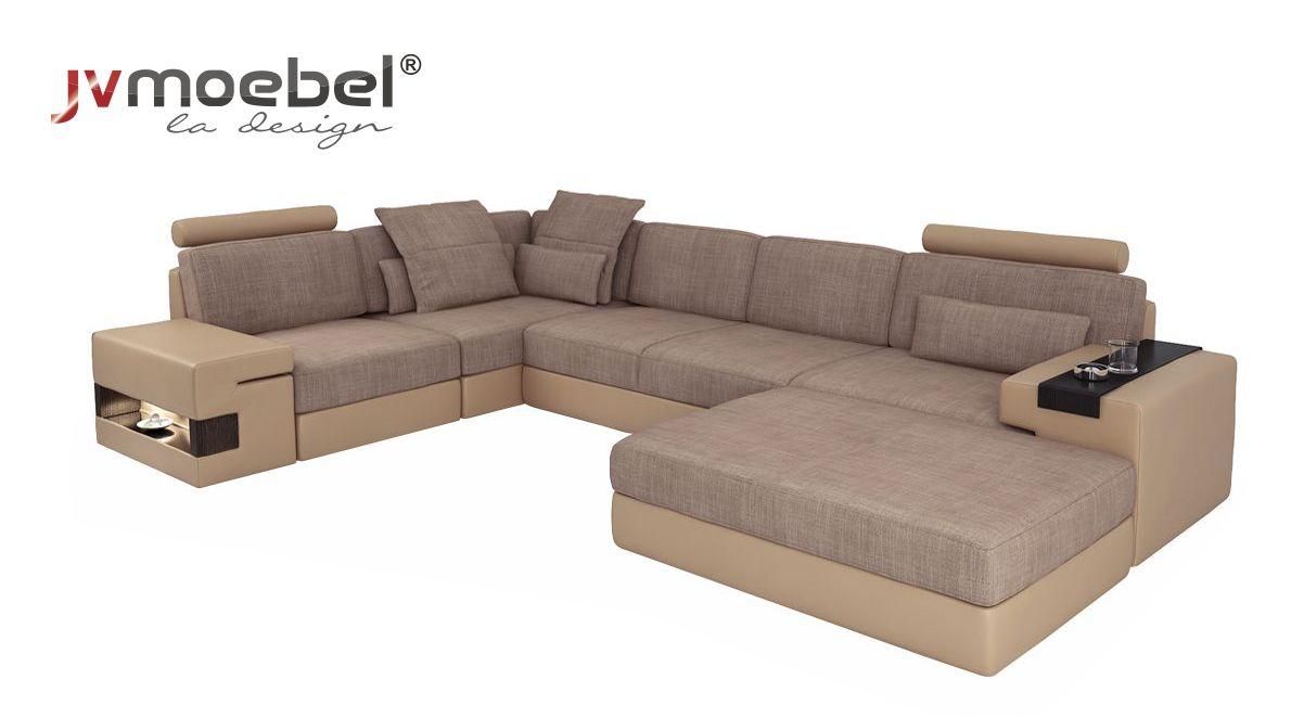 Moderne Sofa Ecke Set L-Form gepolsterte Sitze Couch Wohnlandschaft Hocker Möbel