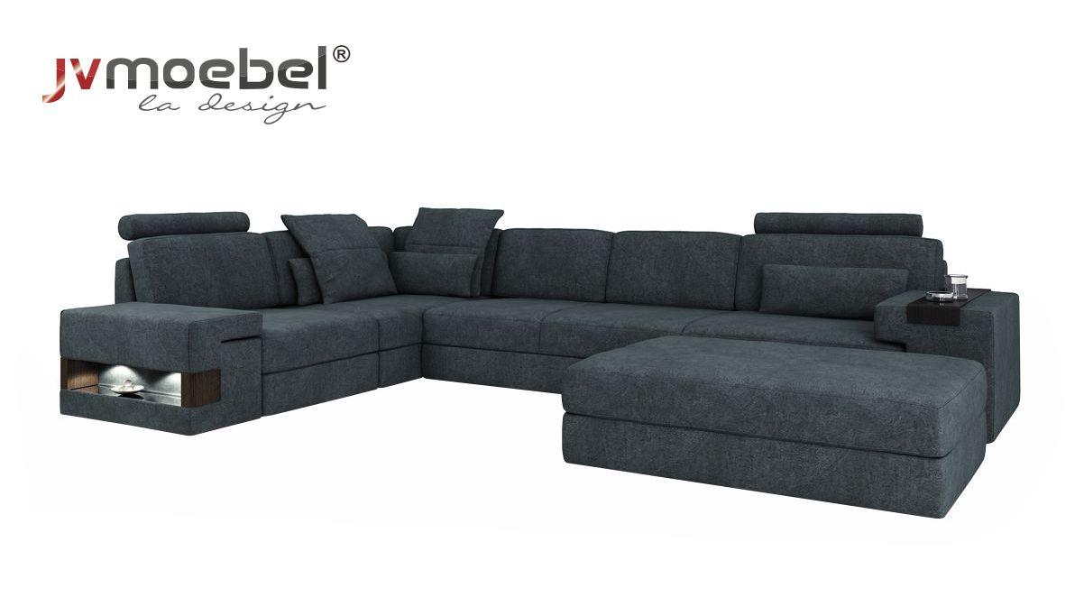 Design Sofa Couch Ecke mit Hocker Polstermöbel Wohnzimmer L-Form Modern Luxus