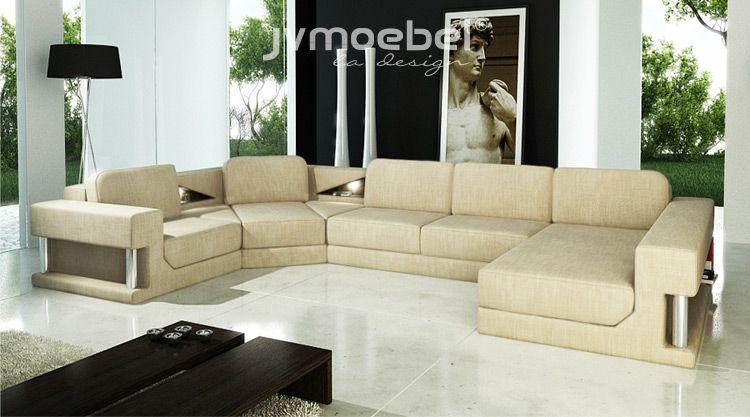 Ecksofa Bettfunktion Modern Design Sofa Textil Stoff U-Form Couch Wohnlandschaft