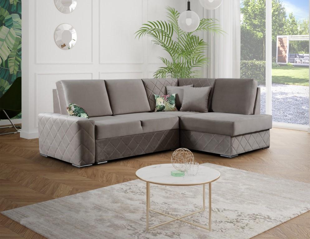 Schlafsofa Samt Bettfunktion Sitz Leder Lounge Wohnlandschaft Ecksofa L-form Neu