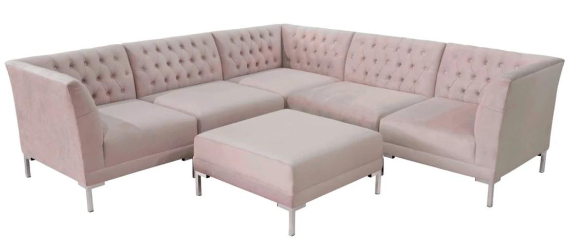 Rosa Ecksofa Hocker Chesterfield Sofas Möbel xxl Big Textill Stoff Sofas 2tlg