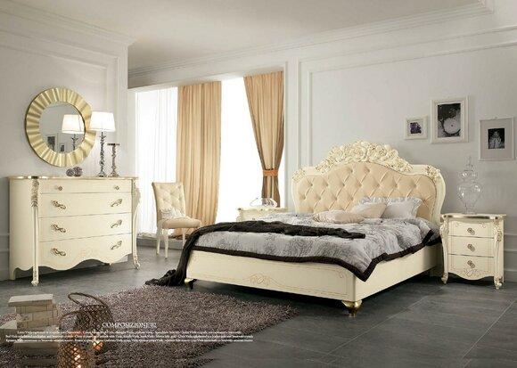 Bett Beige Holzbett Schlafzimmer Design Betten Italienische Art déco Italien Neu