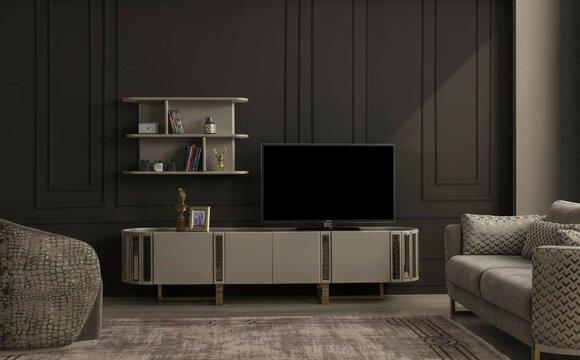 Ovaler Fernseh Ständer rtv Lowboard tv Sideboard Kommode Wohnzimmer Holz Möbel