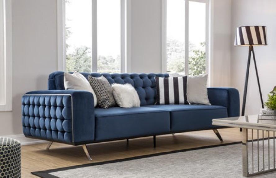 Klassische Chesterfield Dreisitzer Möbel Sofa Luxus Couchen Blau 3 Sitz Sofas