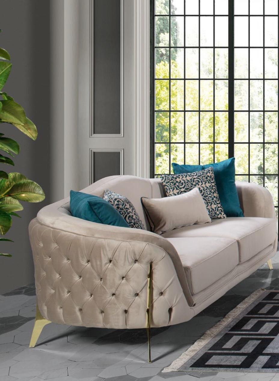 Sofa 3 Sitz Sitzer Design Wohnzimmer Polster Holz Polster Moderne Luxus Grau