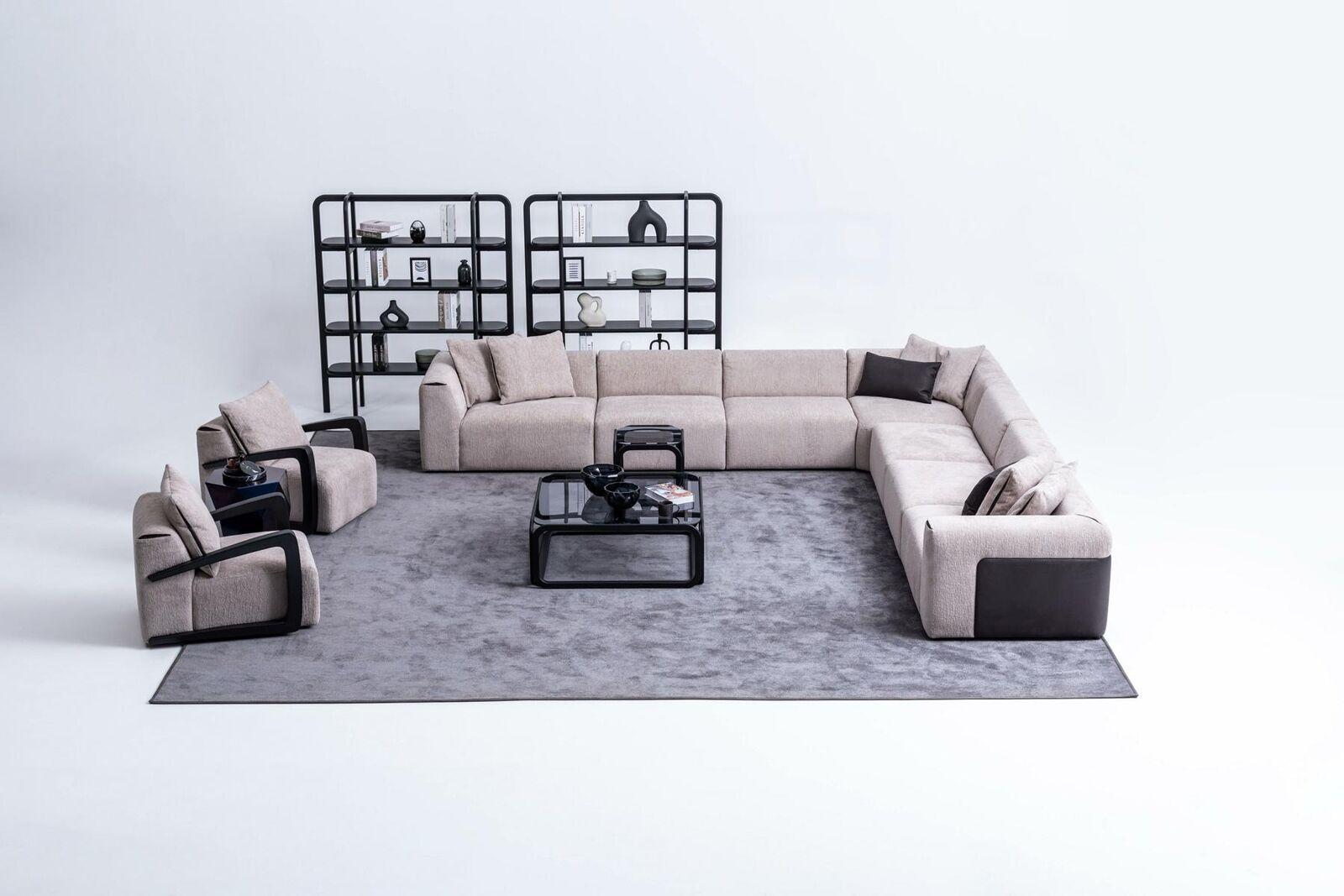 Luxus Sofa-Set Sitzgruppe Wohnlandschaft L-Form Sofa Sessel Textil Neu