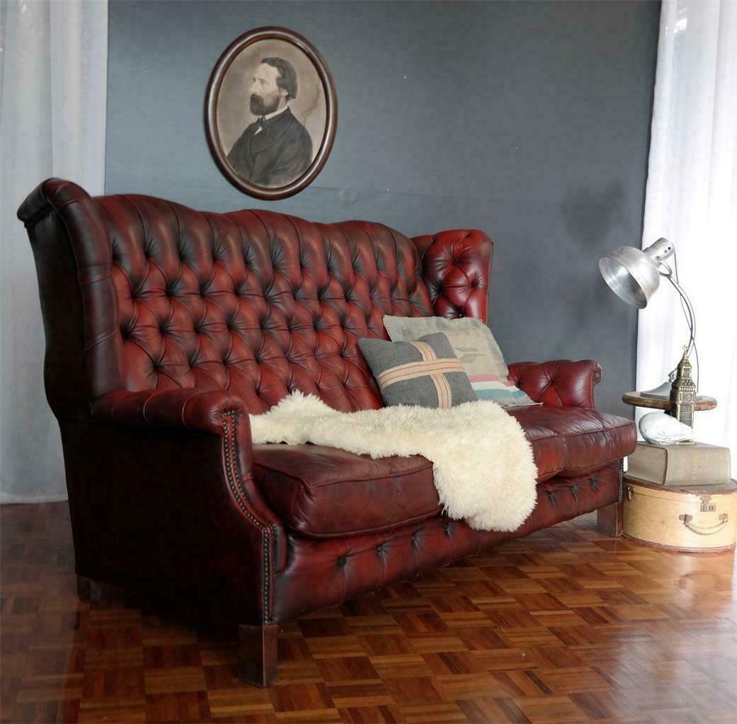 3 Sitzer Sofa Couch Sitz Garnitur Rückenlehne Chesterfield 100% Leder Polster Sofort
