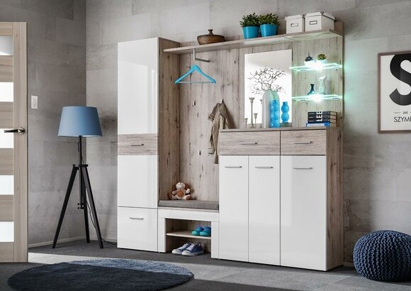 Moderne Flurgarderobe Set Möbel Design Schrank Schuhregal Holz Einrichtung