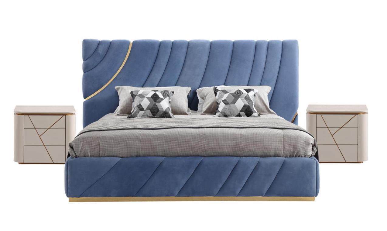 Schlafzimmer set Bett 2x Nachttische 3tlg. Blau neu Modern Komplett Luxus Möbel