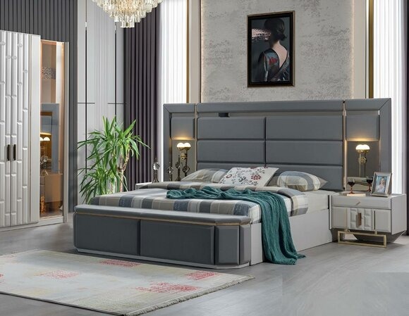 Schlafzimmer Komplett Bett 2x Nachttische Neu Luxus Möbel Set Einrichtung