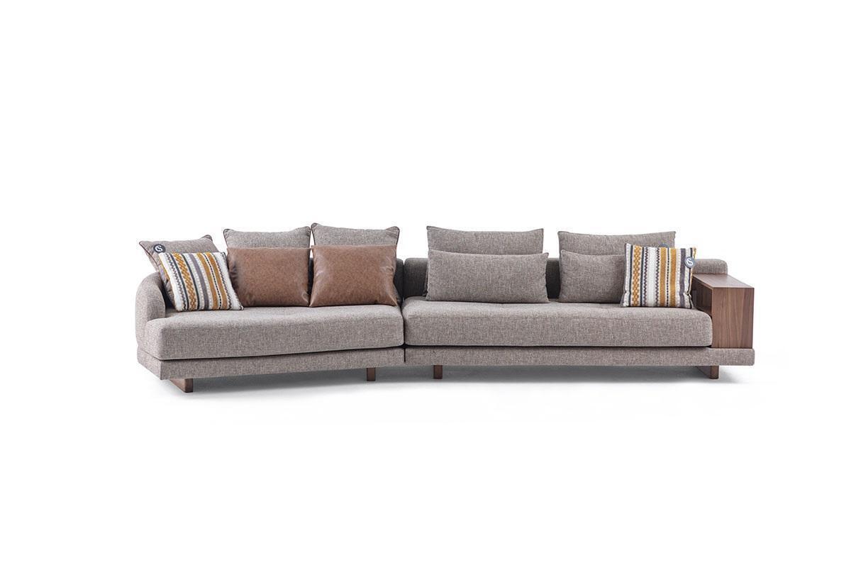 5-Sitzer Massive Wohnzimmer Stoffsofa Grau Elegant Modern Design