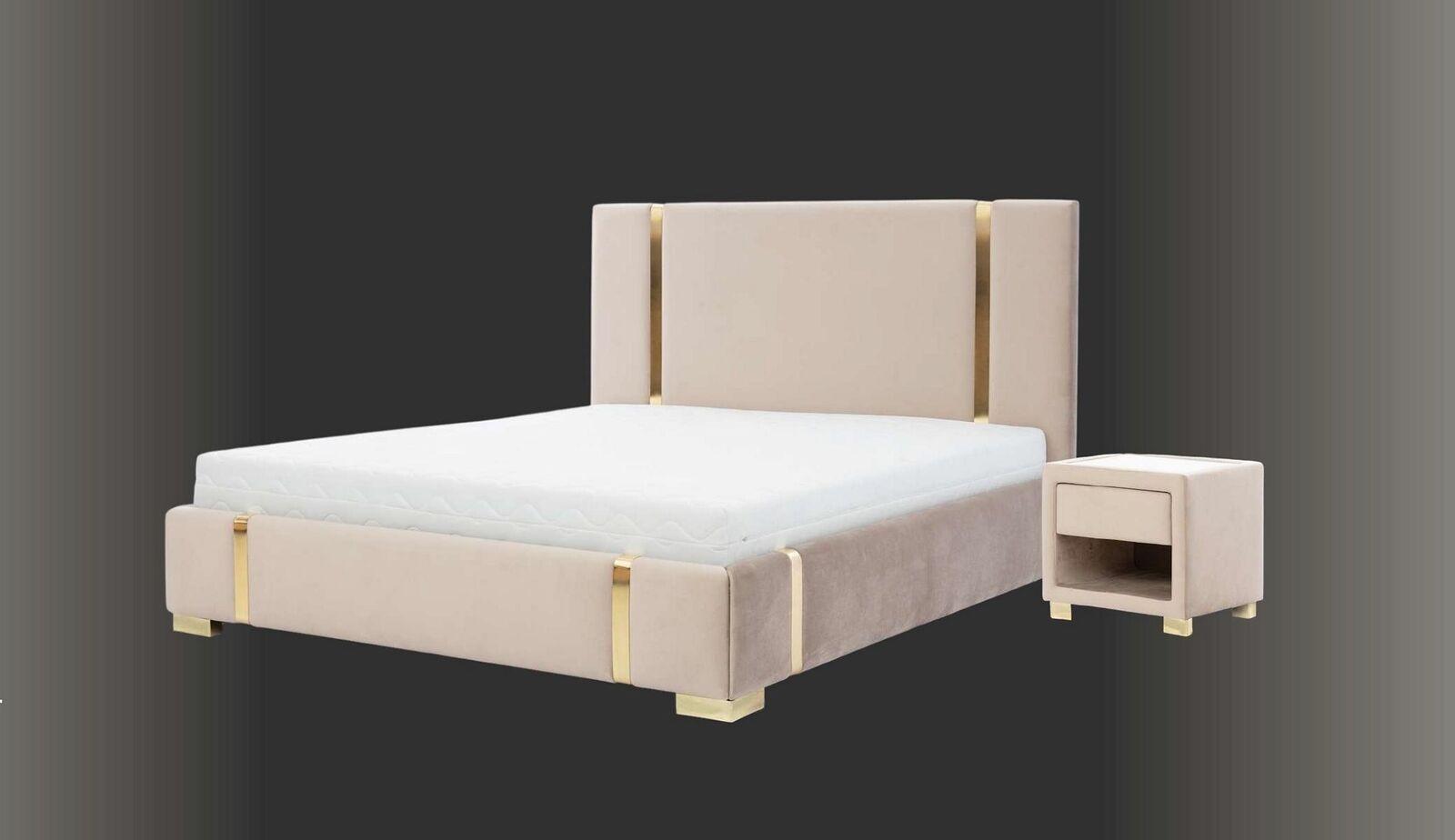 Schlafzimmer Set Beige Bett Elegantes 2x Nachttische Luxus Möbel Modern 3tlg.