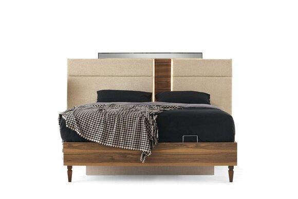 Schlafzimmer Braunes Doppelbett Designer Bettrahmen Luxus Holzgestell