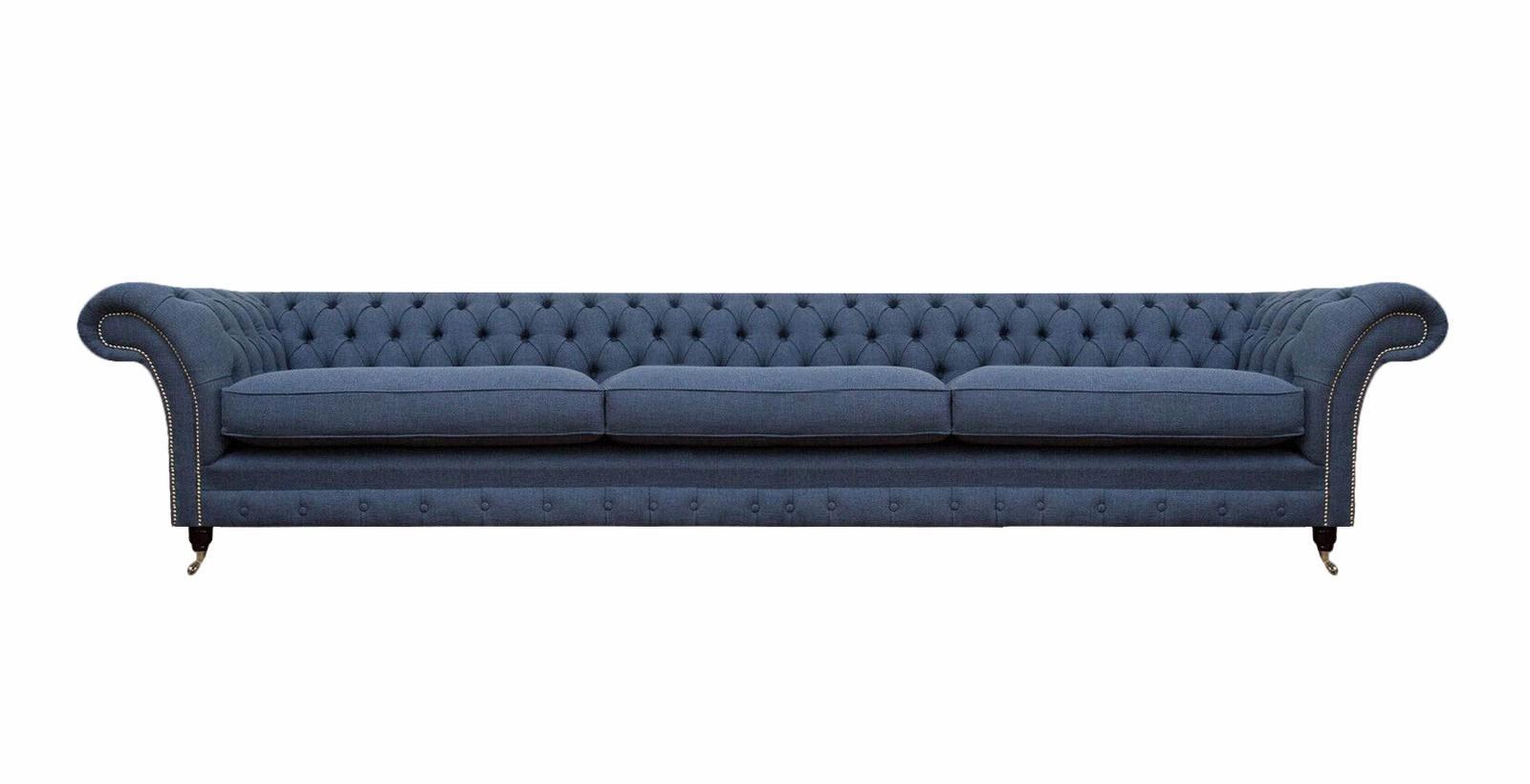 Sitz Möbel Sofa Couch Dreisitze Textil Blau Design Polstermöbel Chesterfield