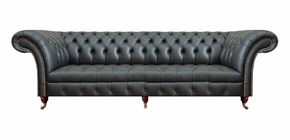 Schwarz Sofa Dreisitze Couch Polster Leder Luxus Polstermöbel Chesterfield