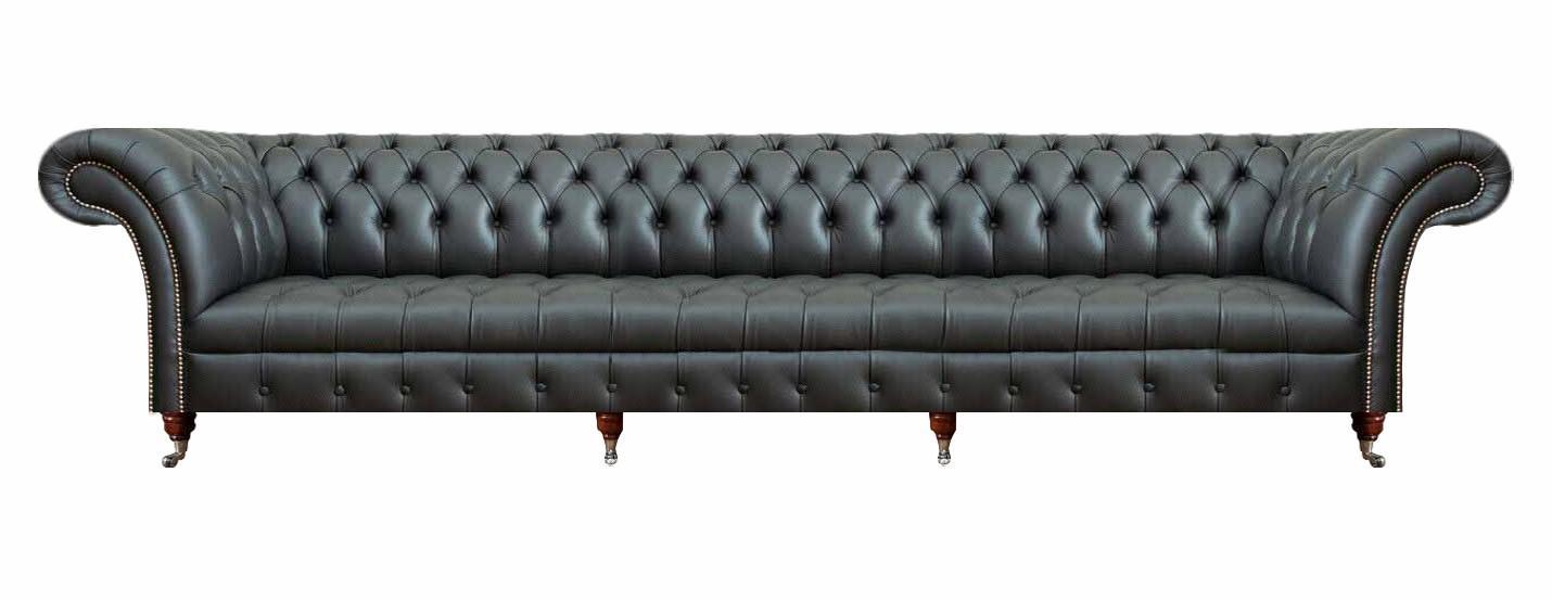 Sofa Viersitzer Couch Schwarz Leder Polstermöbel Chesterfield Einrichtung