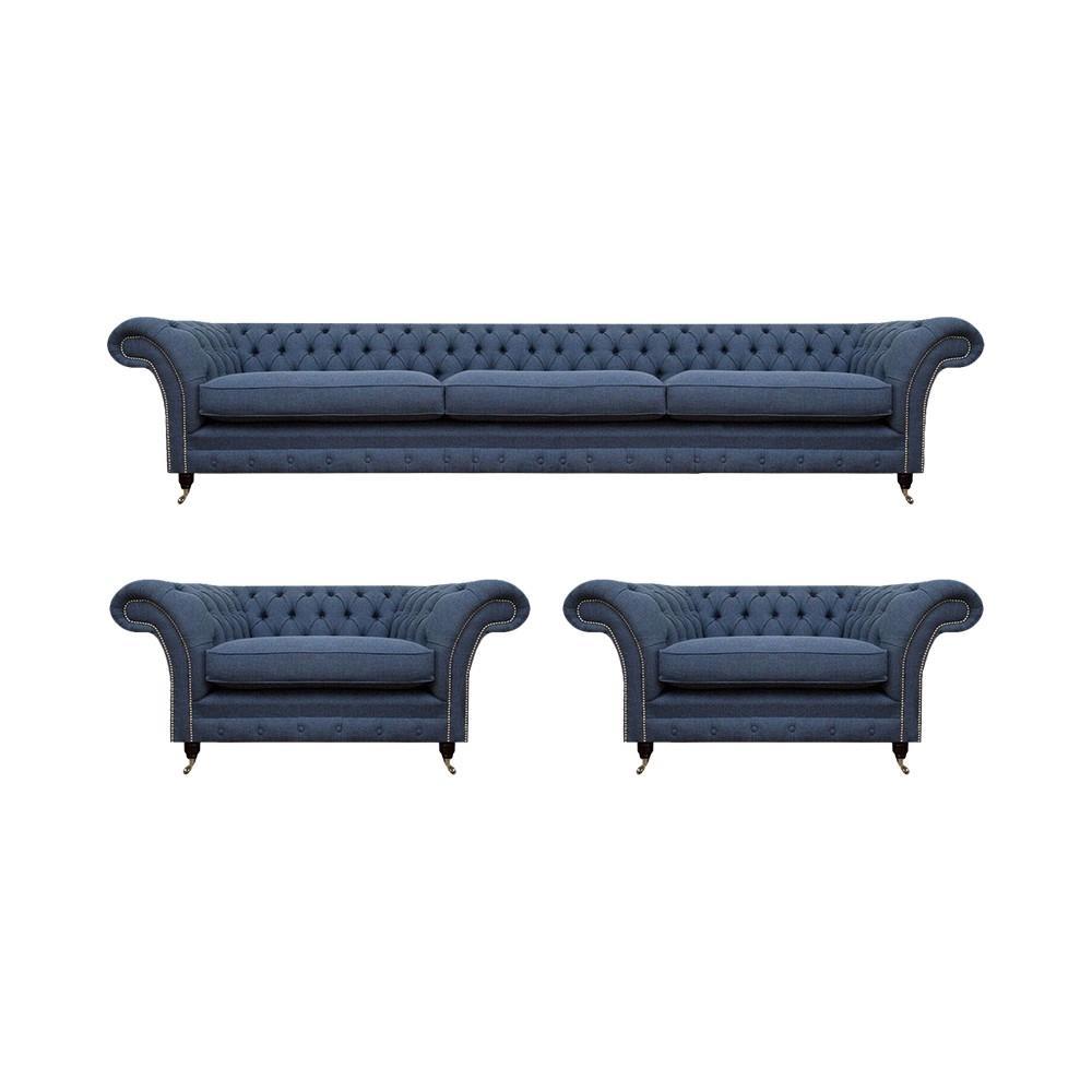 Blau Luxus Komplett 3tlg Design Modern Sofagarnitur Wohnzimmer Chesterfield