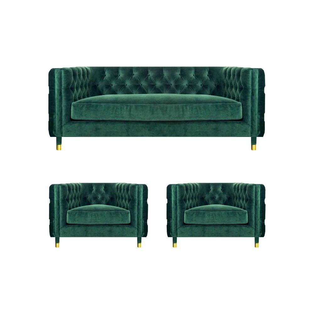 Modern Design Möbel Sofagarnitur Set 3tlg Textil Stoff Modern Chesterfield