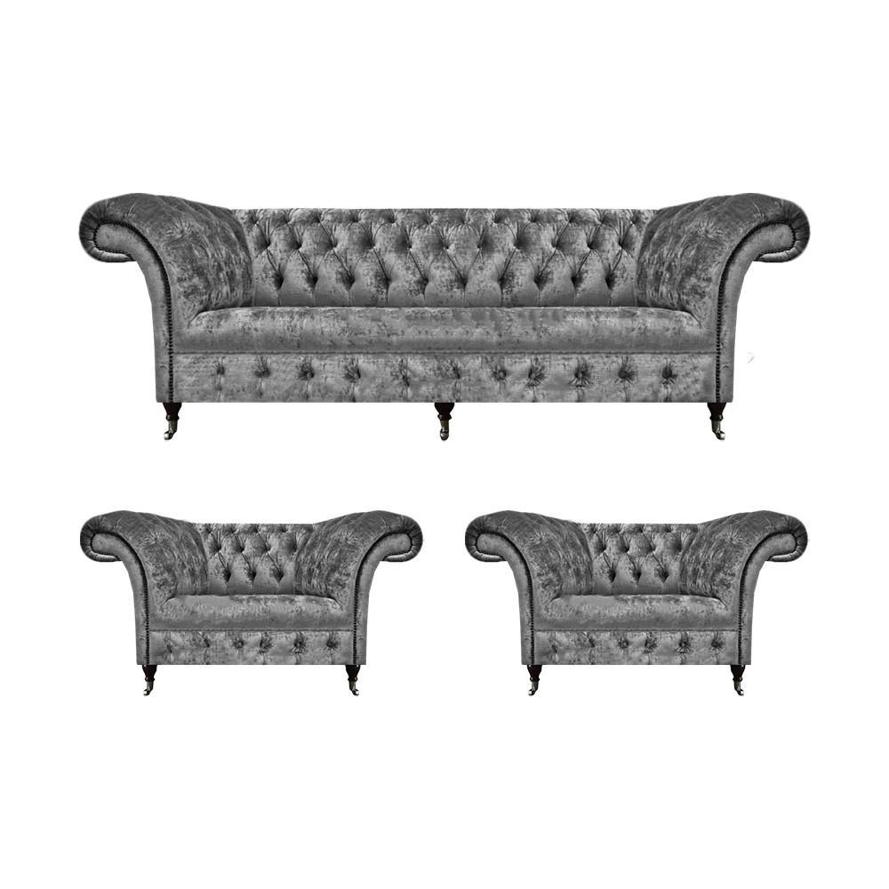 Grau Wohnzimmer Set 3tlg Design Möbel Sofagarnitur Polstermöbel Chesterfield