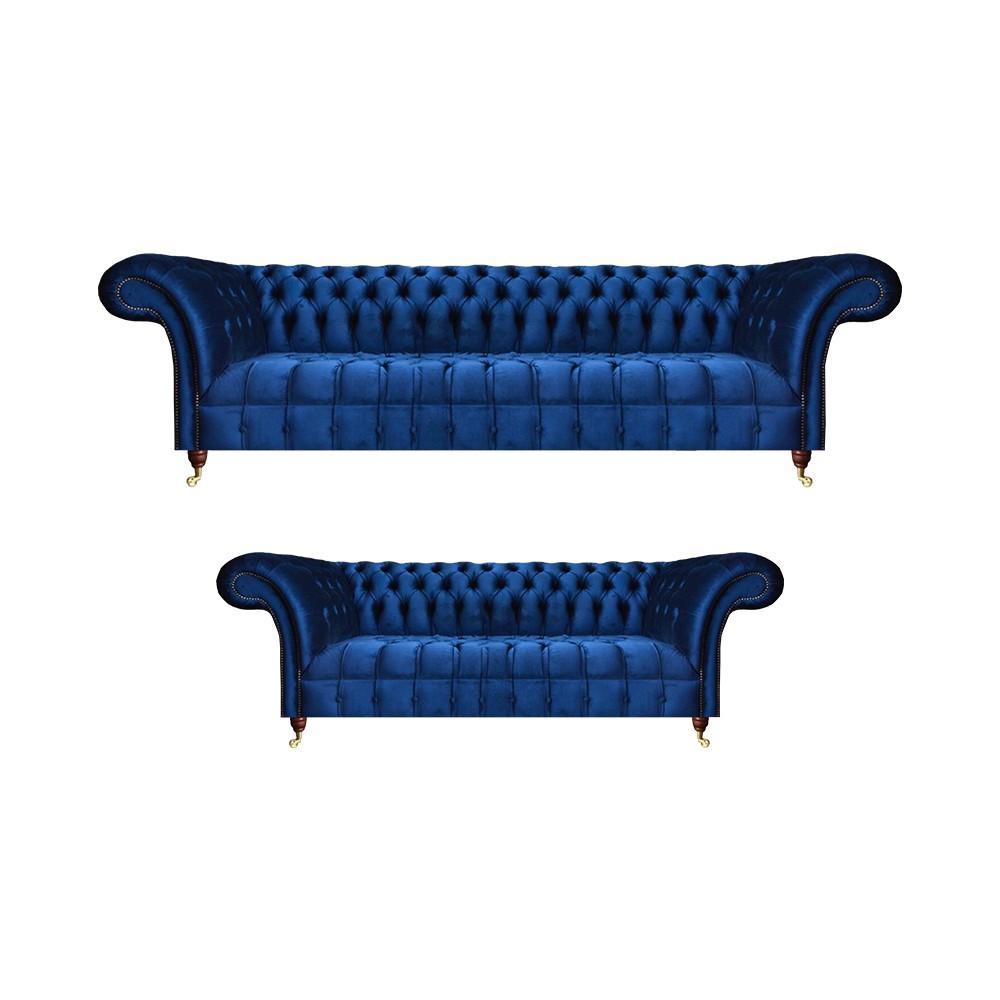 Luxus Blau Sofas Set 2tlg Komplett Einrichtung Chesterfield Wohnzimmer Neu